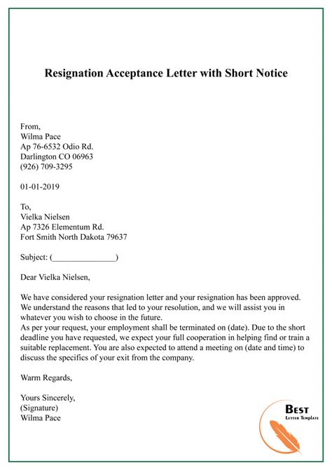 Payment in lieu of resignation notice. . Acceptance of resignation letter with pay in lieu